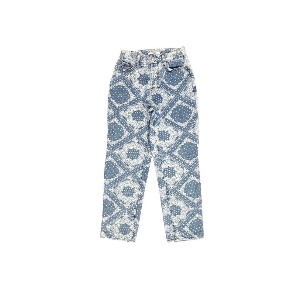 PacSun High Rise Button Fly Geometric Pattern Women's size‎ 24 Blue Denim jeans